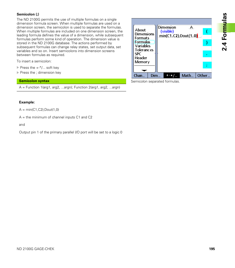 Semicolon (;), 4 f o rm ulas | HEIDENHAIN ND 2100G User Manual | Page 195 / 279