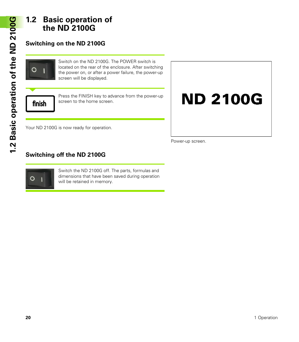 Switching on the nd 2100g, Switching off the nd 2100g | HEIDENHAIN ND 2100G User Manual | Page 20 / 279