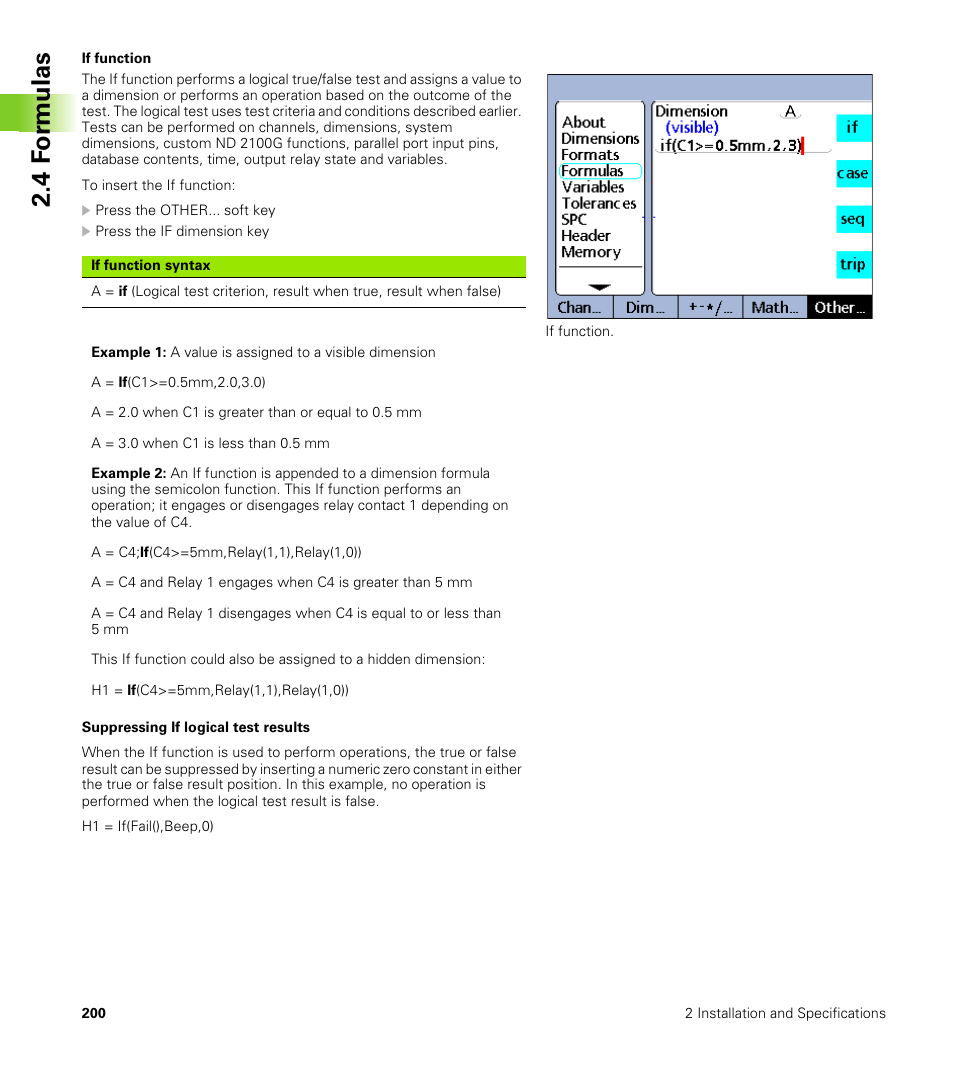 If function, 4 f o rm ulas | HEIDENHAIN ND 2100G User Manual | Page 200 / 279