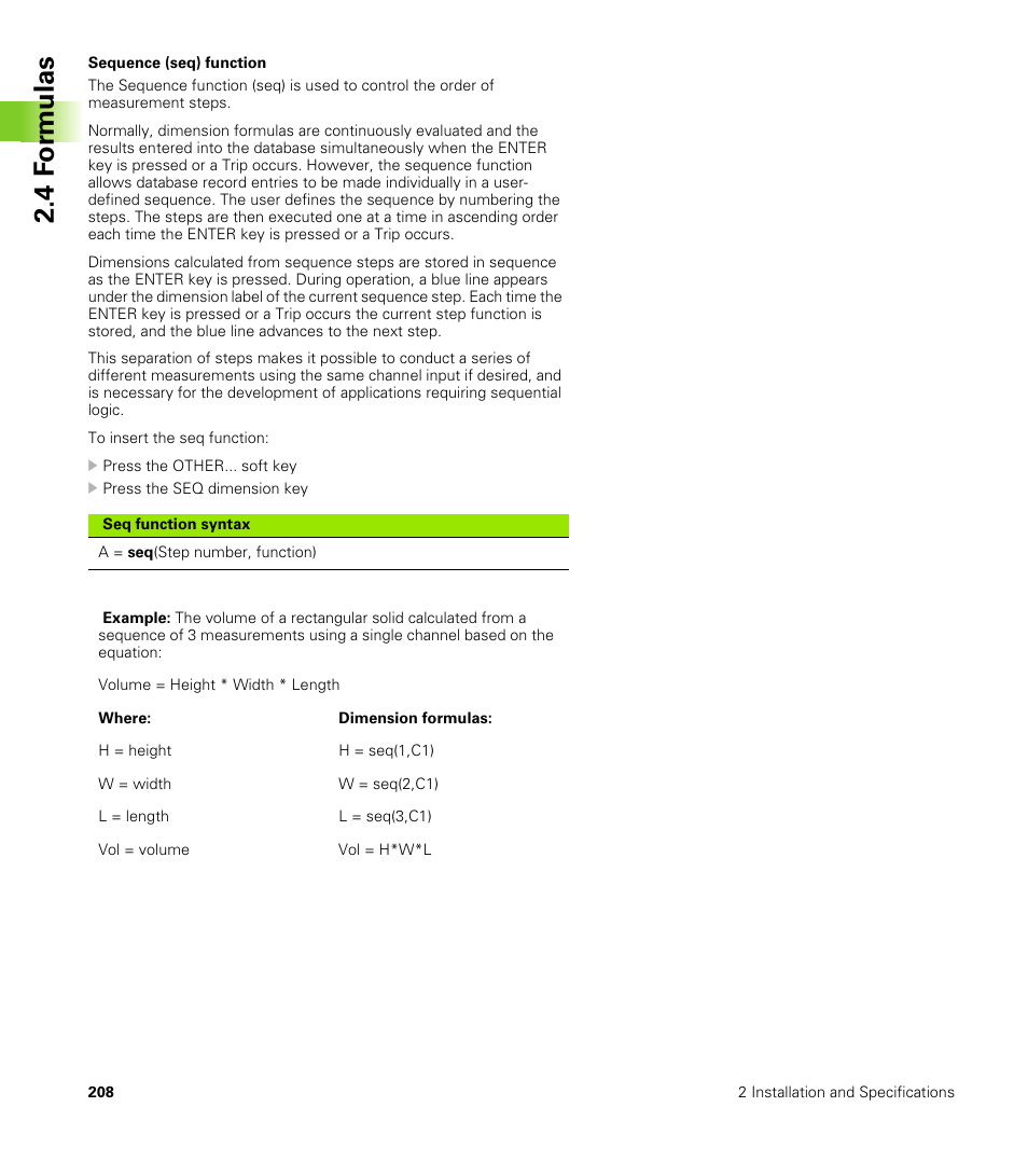 Sequence (seq) function, 4 f o rm ulas | HEIDENHAIN ND 2100G User Manual | Page 208 / 279