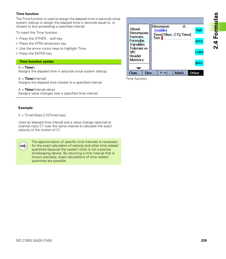 Time function, 4 f o rm ulas | HEIDENHAIN ND 2100G User Manual | Page 229 / 279