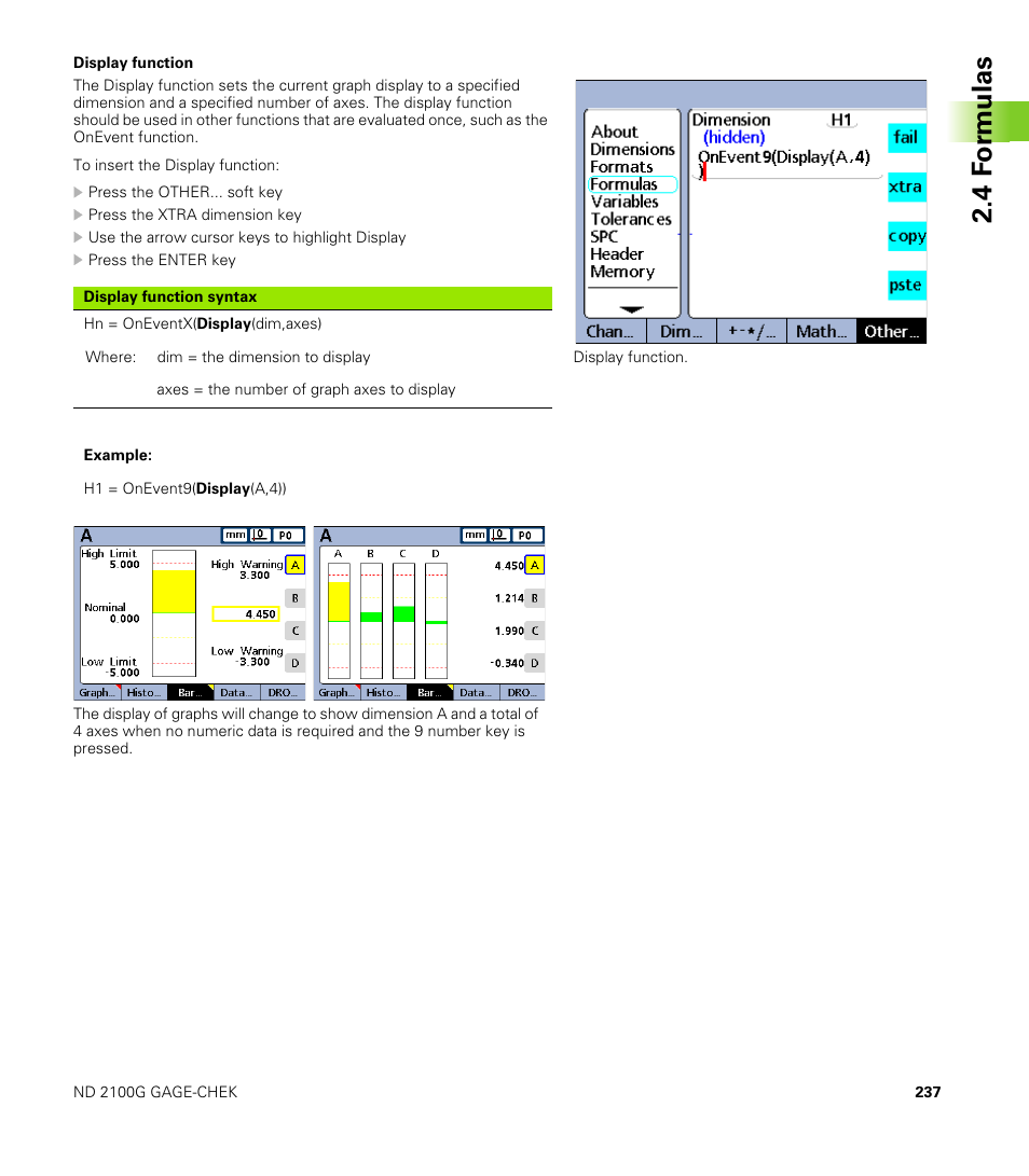 Display function, 4 f o rm ulas | HEIDENHAIN ND 2100G User Manual | Page 237 / 279