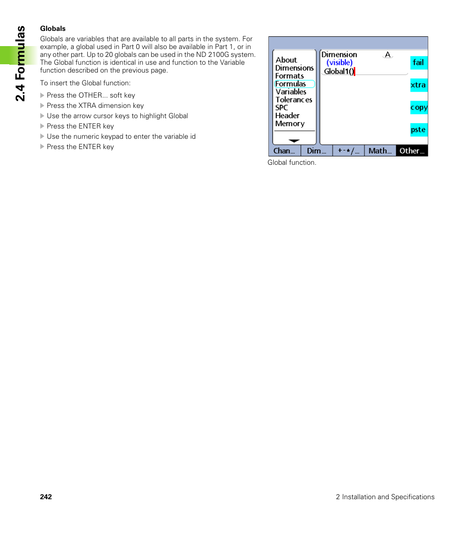 Globals, 4 f o rm ulas | HEIDENHAIN ND 2100G User Manual | Page 242 / 279