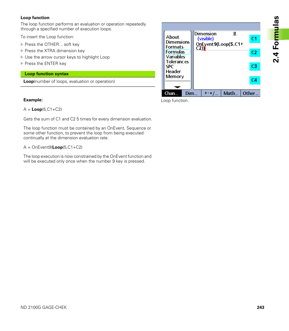 Loop function, 4 f o rm ulas | HEIDENHAIN ND 2100G User Manual | Page 243 / 279