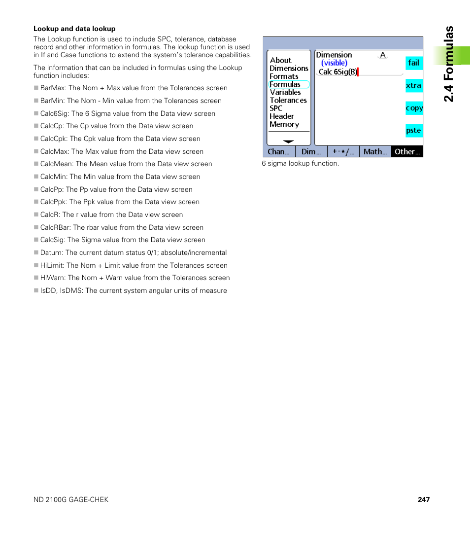 Lookup and data lookup, 4 f o rm ulas | HEIDENHAIN ND 2100G User Manual | Page 247 / 279