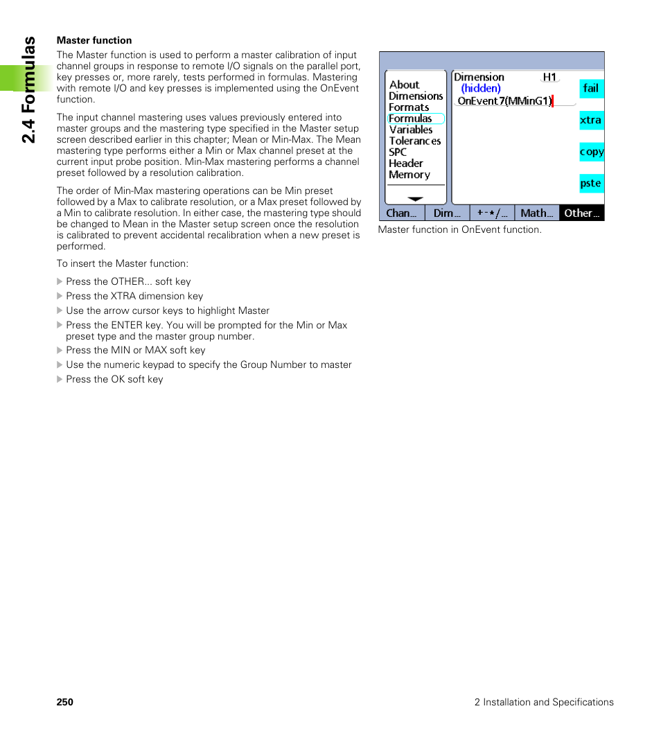 Master function, 4 f o rm ulas | HEIDENHAIN ND 2100G User Manual | Page 250 / 279