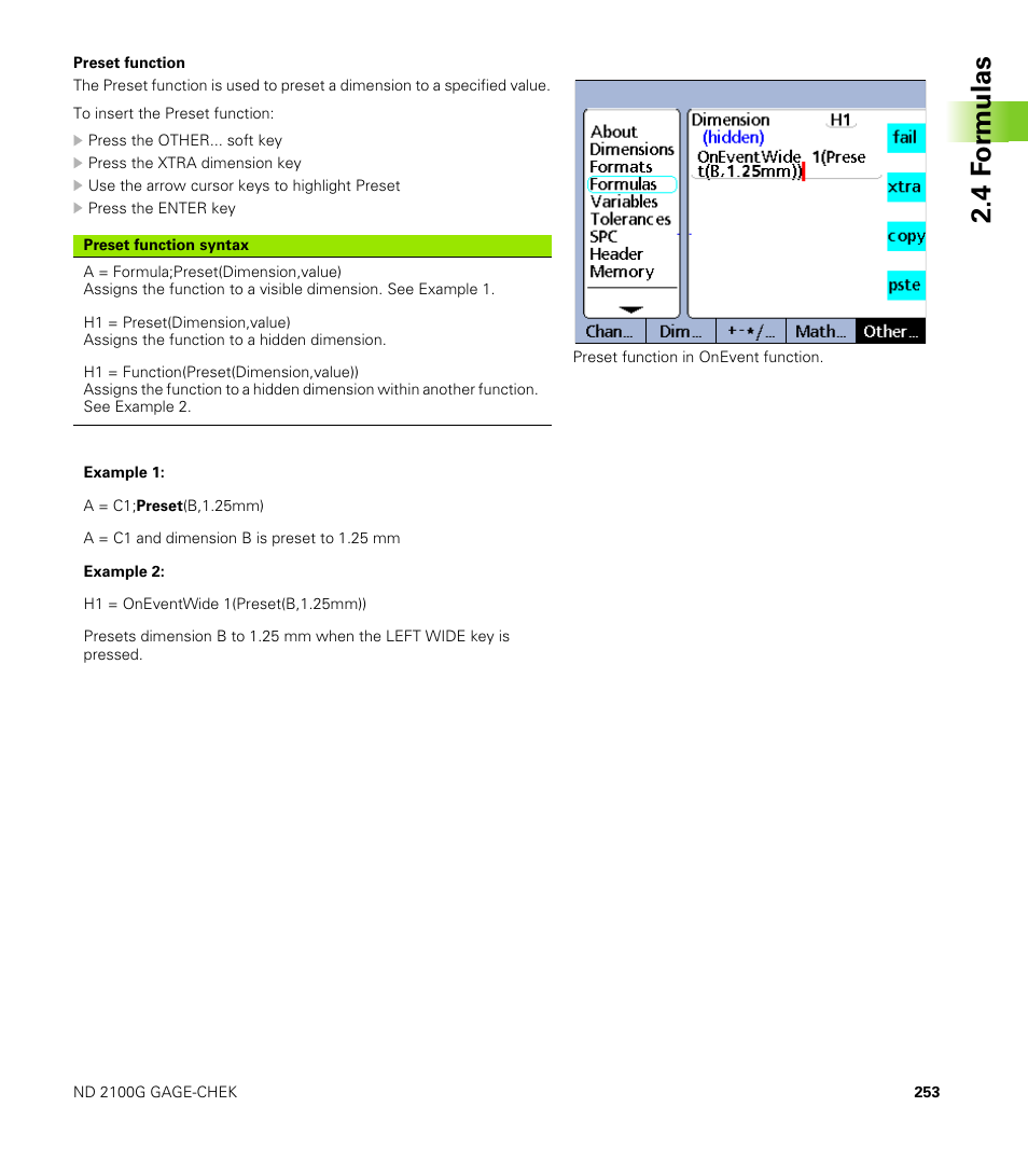 Preset function, 4 f o rm ulas | HEIDENHAIN ND 2100G User Manual | Page 253 / 279