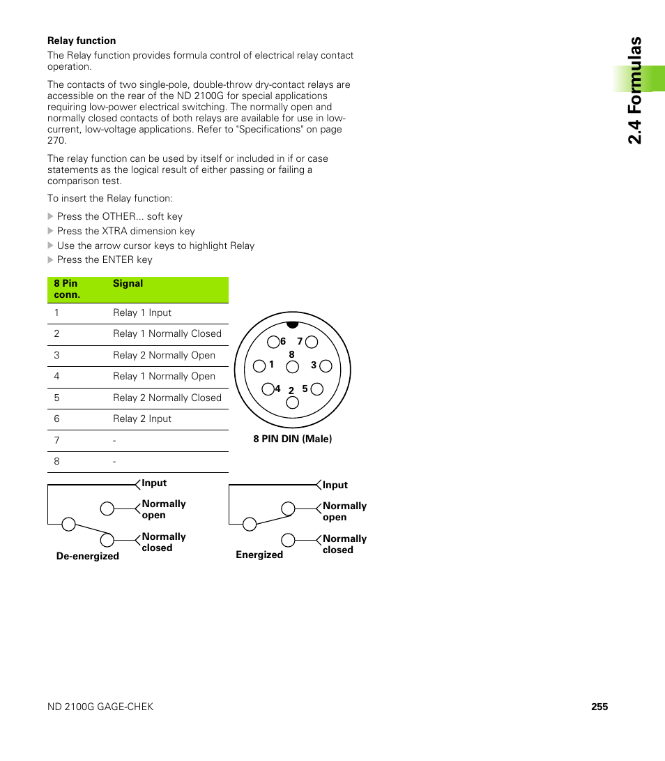 Relay function, 4 f o rm ulas | HEIDENHAIN ND 2100G User Manual | Page 255 / 279