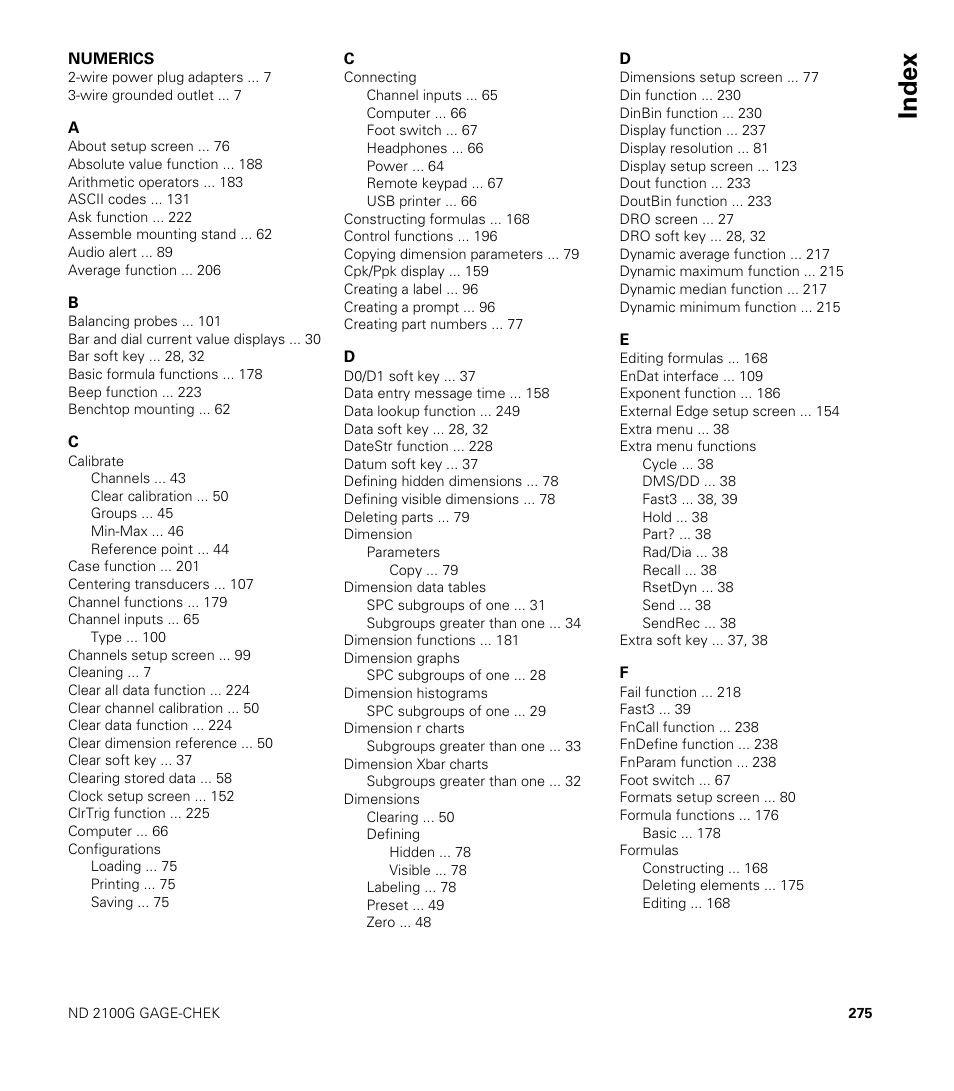 Index | HEIDENHAIN ND 2100G User Manual | Page 275 / 279