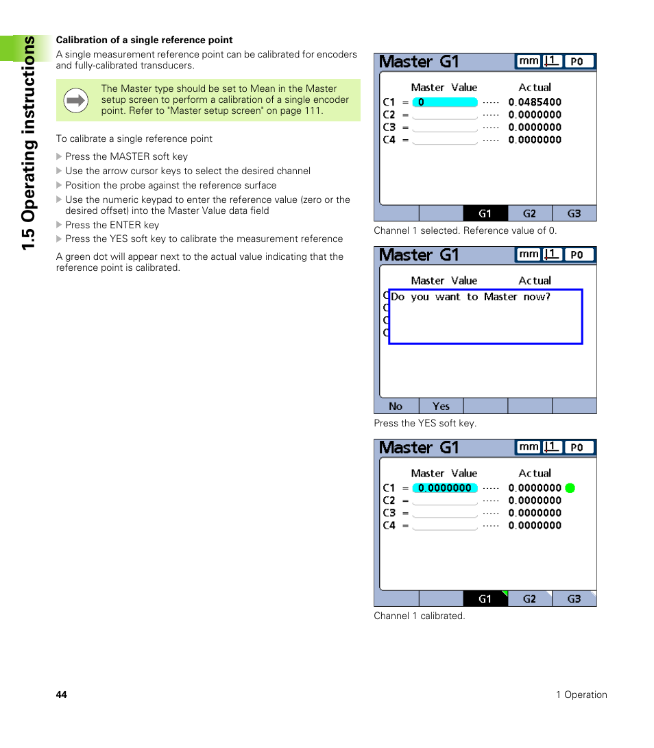 Calibration of a single reference point, 5 oper ating instr u ctions | HEIDENHAIN ND 2100G User Manual | Page 44 / 279