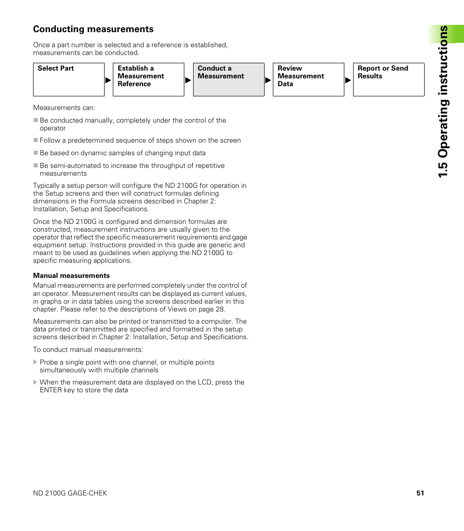 Conducting measurements, Manual measurements, 5 oper ating instr u ctions | HEIDENHAIN ND 2100G User Manual | Page 51 / 279