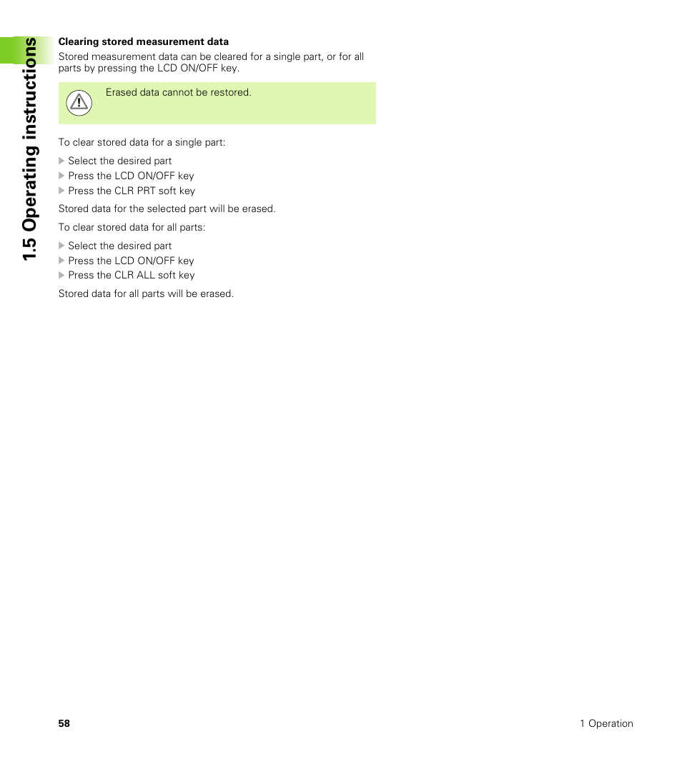 Clearing stored measurement data, 5 oper ating instr u ctions | HEIDENHAIN ND 2100G User Manual | Page 58 / 279