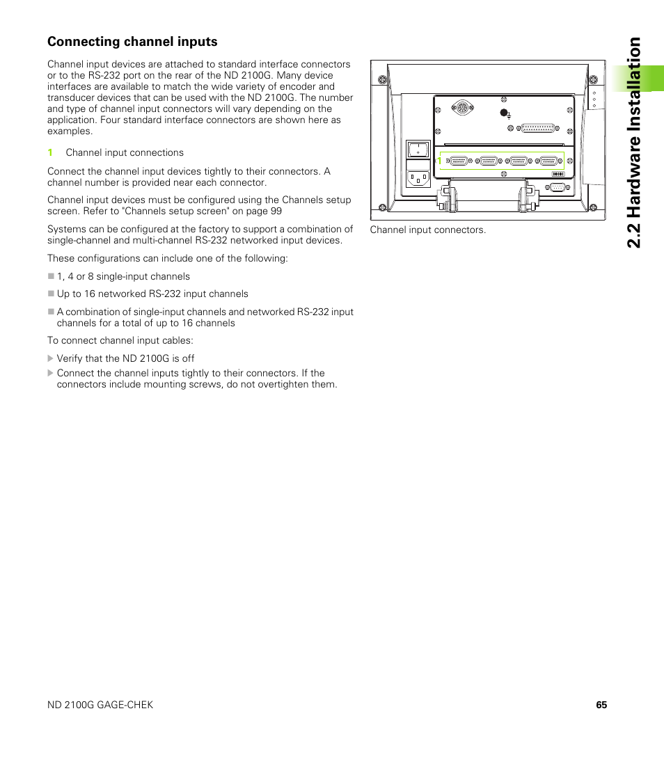 Connecting channel inputs | HEIDENHAIN ND 2100G User Manual | Page 65 / 279
