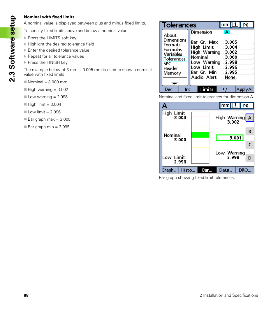 Nominal with fixed limits, 3 s o ft wa re s e tu p | HEIDENHAIN ND 2100G User Manual | Page 88 / 279