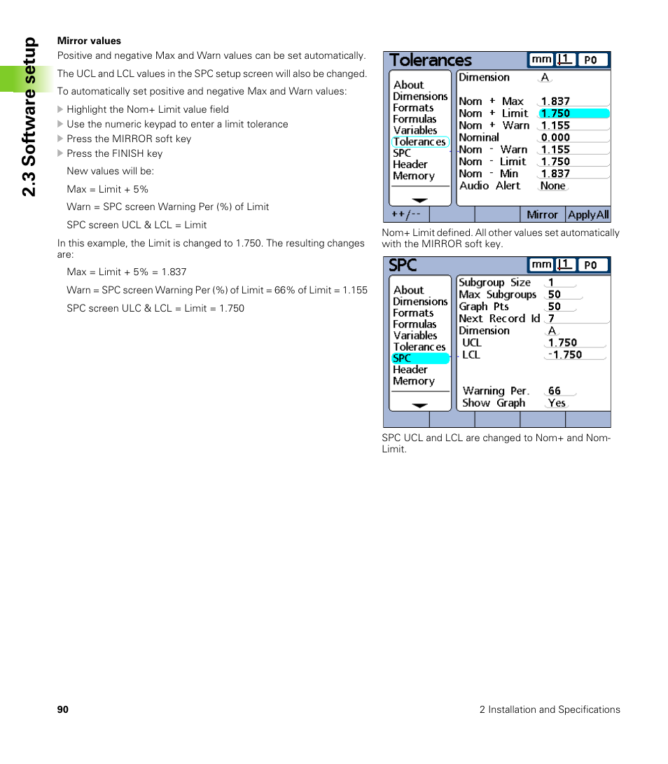 Mirror values, 3 s o ft wa re s e tu p | HEIDENHAIN ND 2100G User Manual | Page 90 / 279