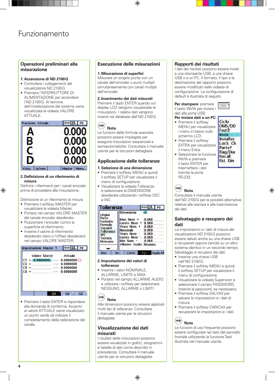 Funzionamento | HEIDENHAIN ND 2100G Quick Start User Manual | Page 18 / 60