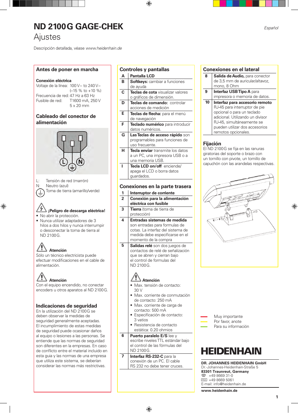 05_nd2100g_es, Nd 2100 g gage-chek, Ajustes | HEIDENHAIN ND 2100G Quick Start User Manual | Page 19 / 60