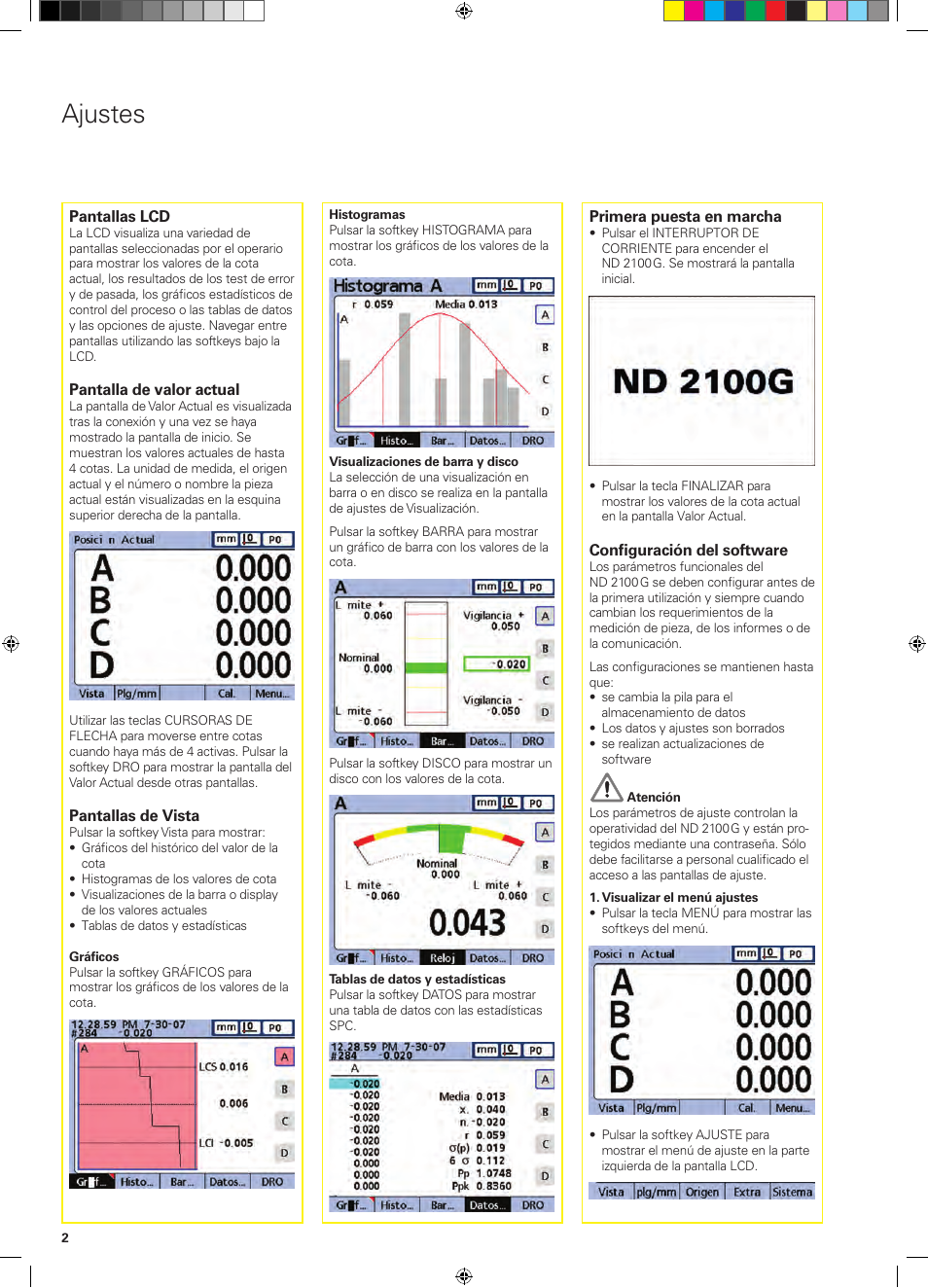 Ajustes | HEIDENHAIN ND 2100G Quick Start User Manual | Page 20 / 60