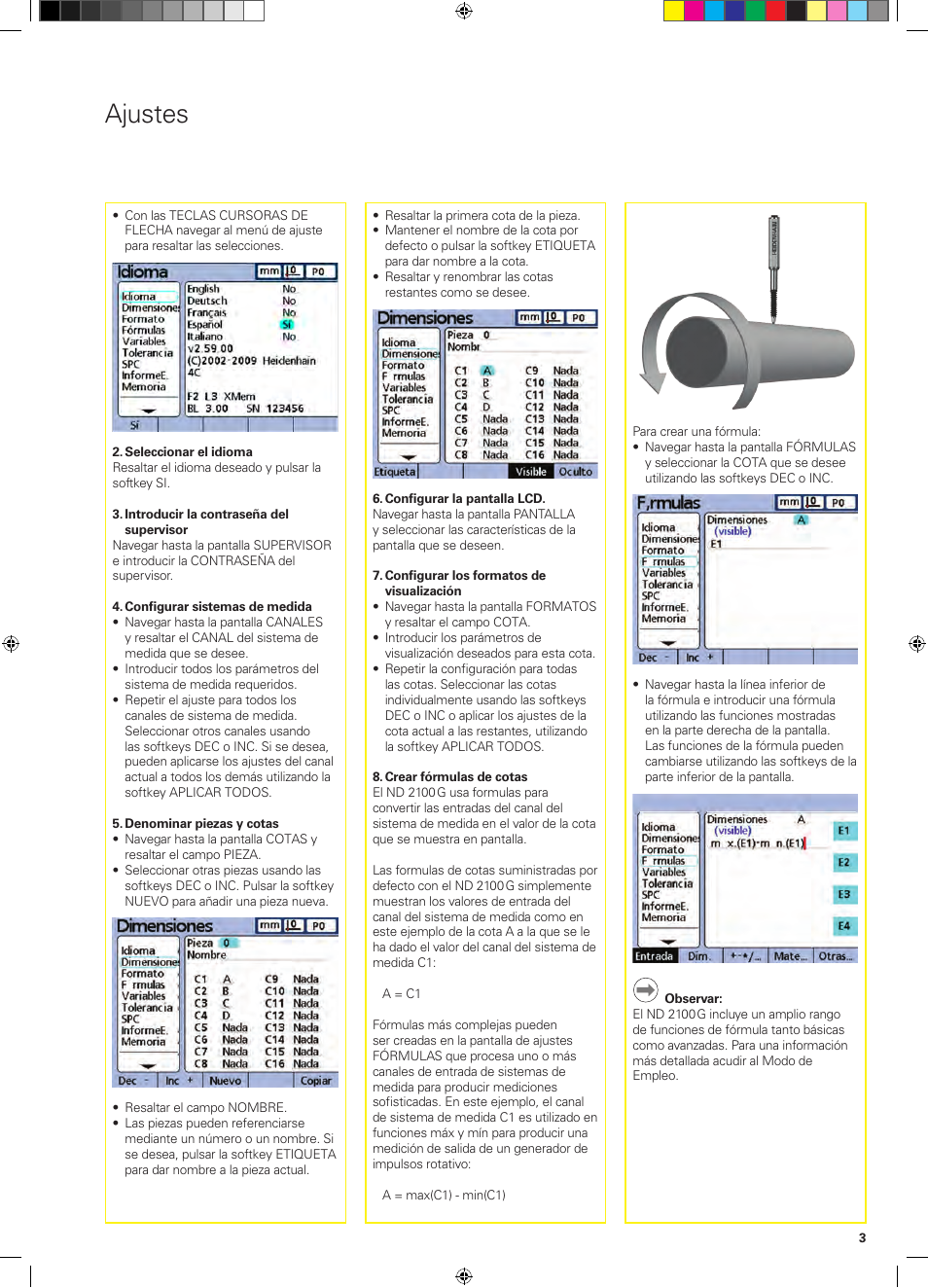 Ajustes | HEIDENHAIN ND 2100G Quick Start User Manual | Page 21 / 60