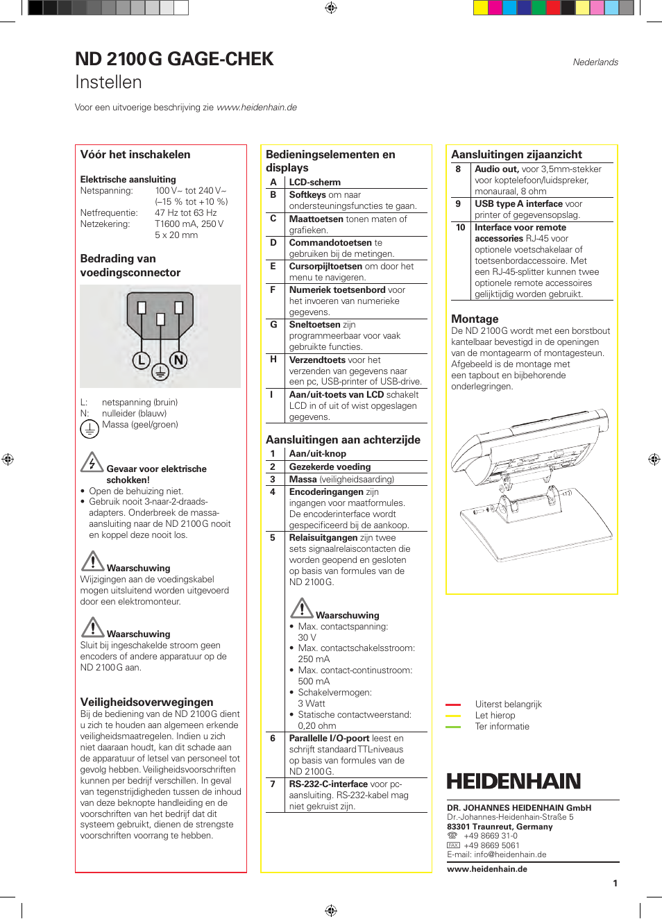 07_nd2100g_nl, Nd 2100 g gage-chek, Instellen | HEIDENHAIN ND 2100G Quick Start User Manual | Page 23 / 60