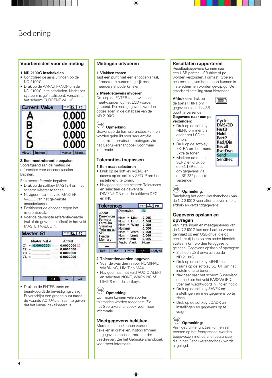 Bediening | HEIDENHAIN ND 2100G Quick Start User Manual | Page 26 / 60