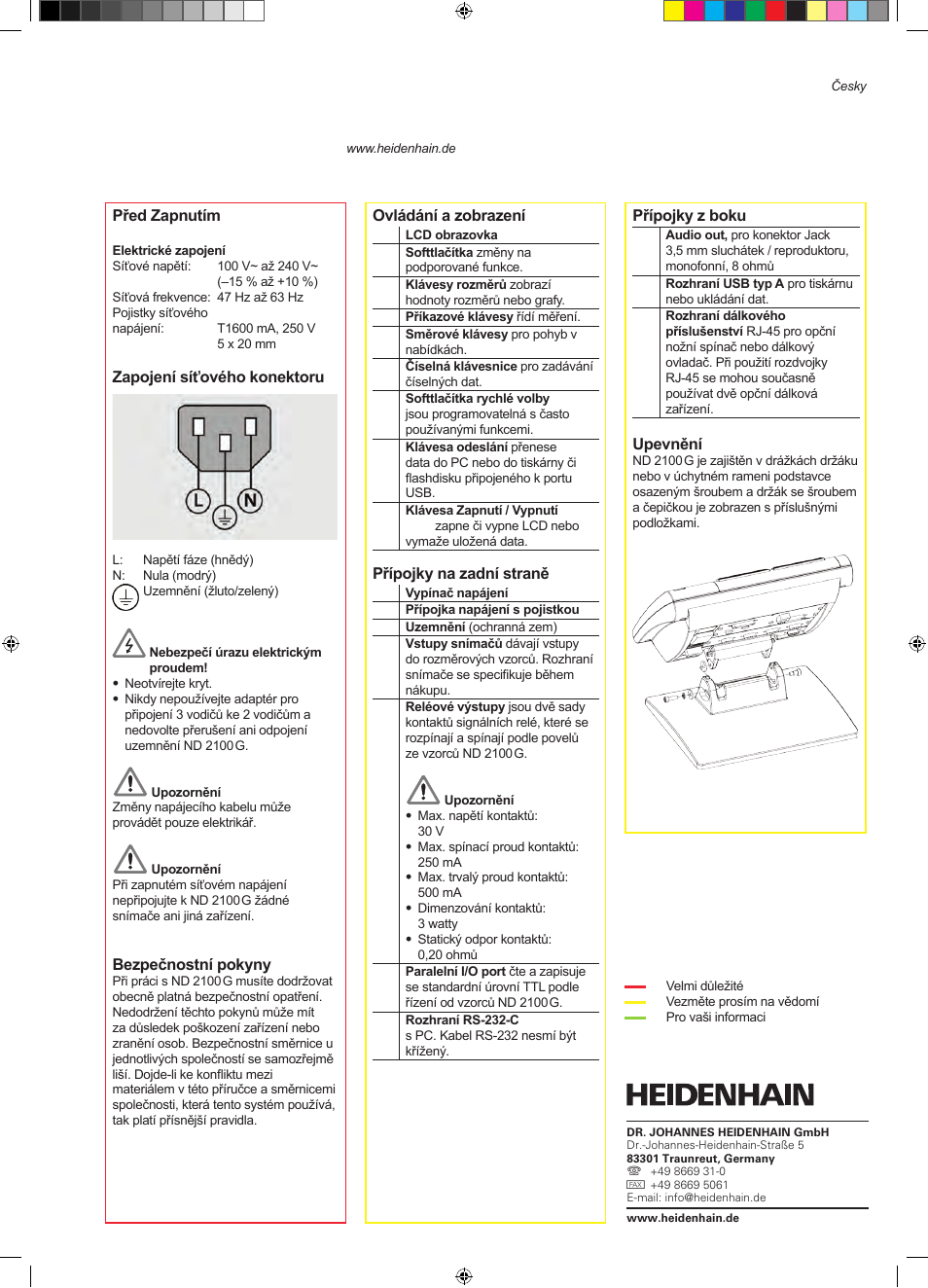 08_nd2100g_cs, Nd 2100 g gage-chek, Nastavení | HEIDENHAIN ND 2100G Quick Start User Manual | Page 27 / 60