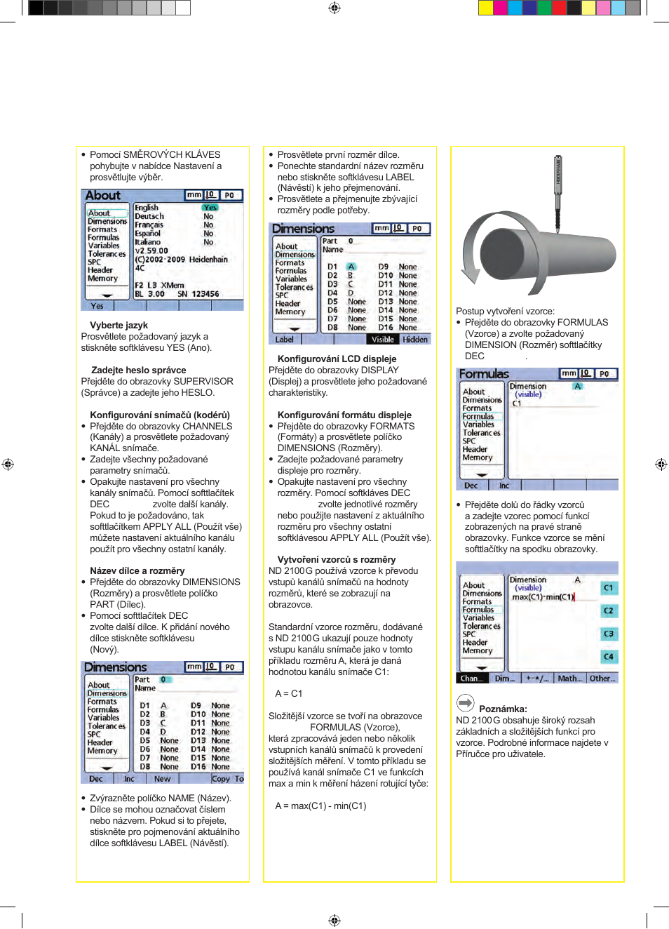 Nastavení | HEIDENHAIN ND 2100G Quick Start User Manual | Page 29 / 60