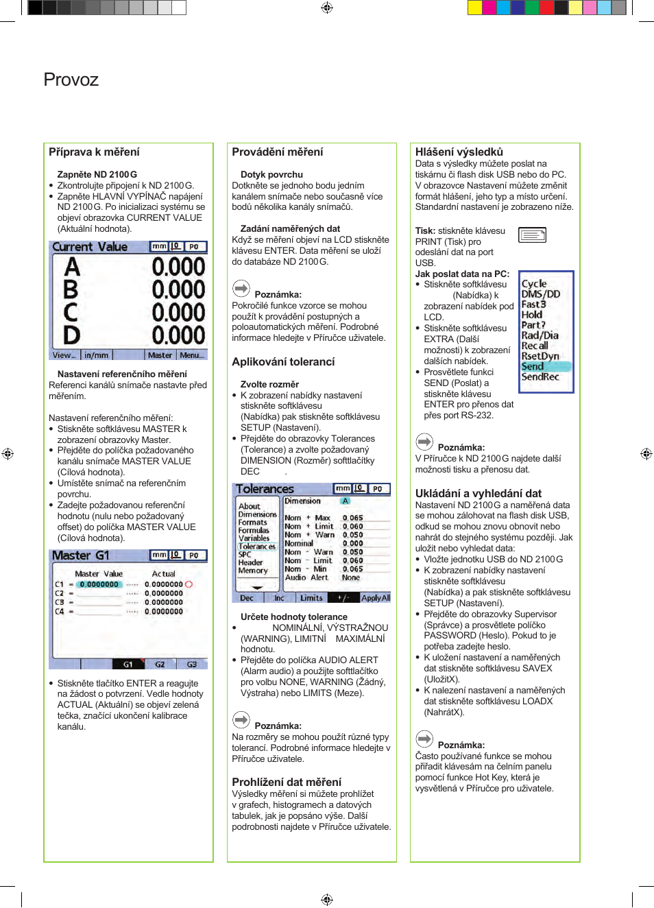 Provoz | HEIDENHAIN ND 2100G Quick Start User Manual | Page 30 / 60