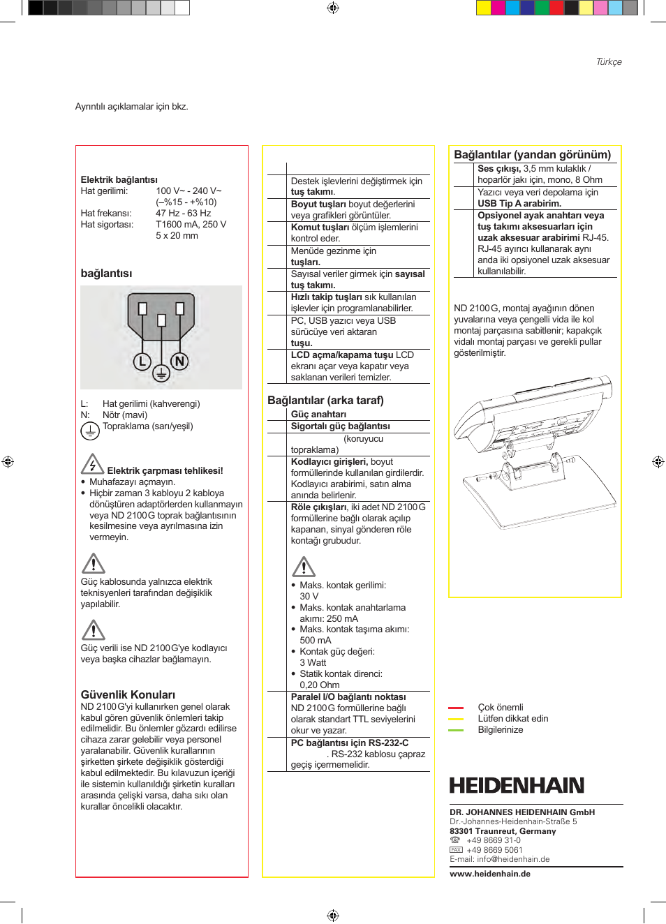 12_nd2100g_tr, Nd 2100 g gage-chek, Ayar | HEIDENHAIN ND 2100G Quick Start User Manual | Page 43 / 60