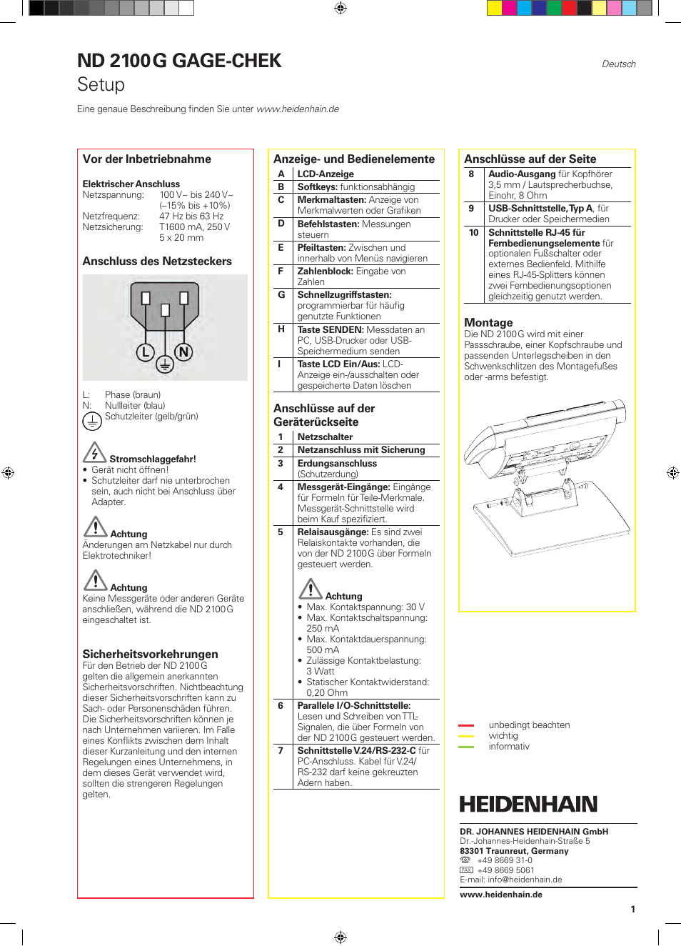 02_nd2100g_de, Nd 2100 g gage-chek, Setup | HEIDENHAIN ND 2100G Quick Start User Manual | Page 7 / 60