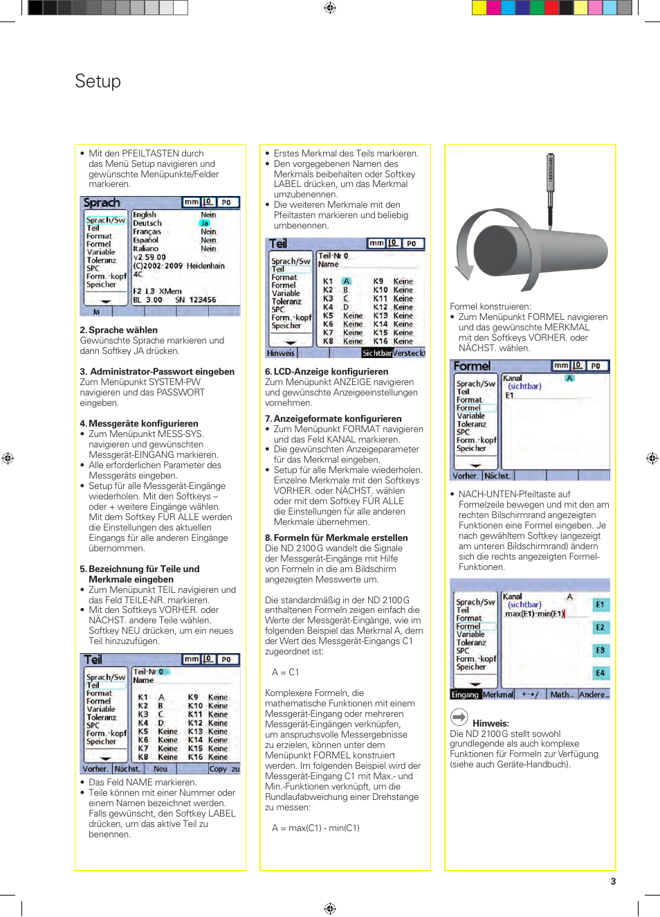 Setup | HEIDENHAIN ND 2100G Quick Start User Manual | Page 9 / 60