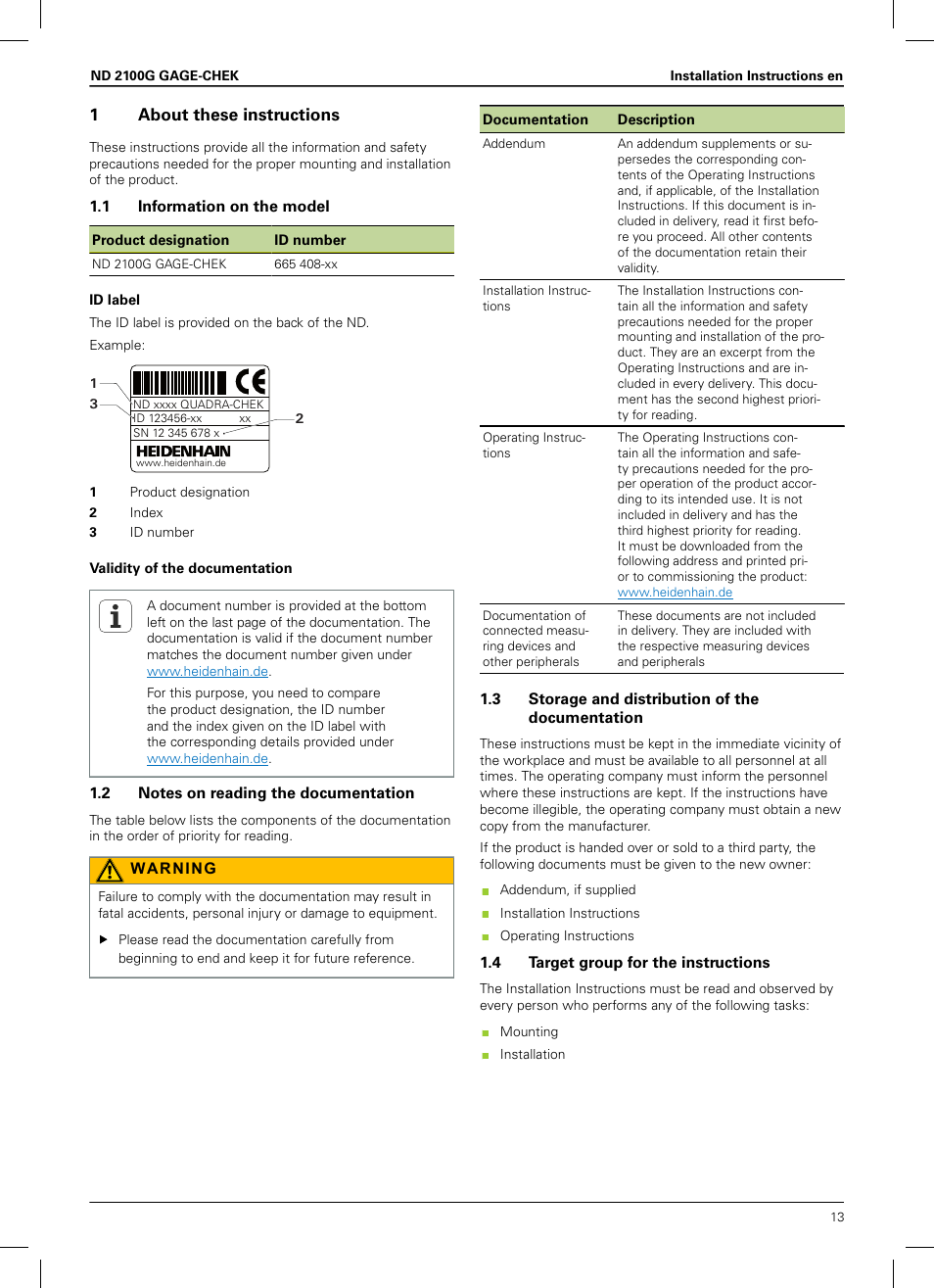 1about these instructions | HEIDENHAIN ND 2100G Installation User Manual | Page 11 / 108