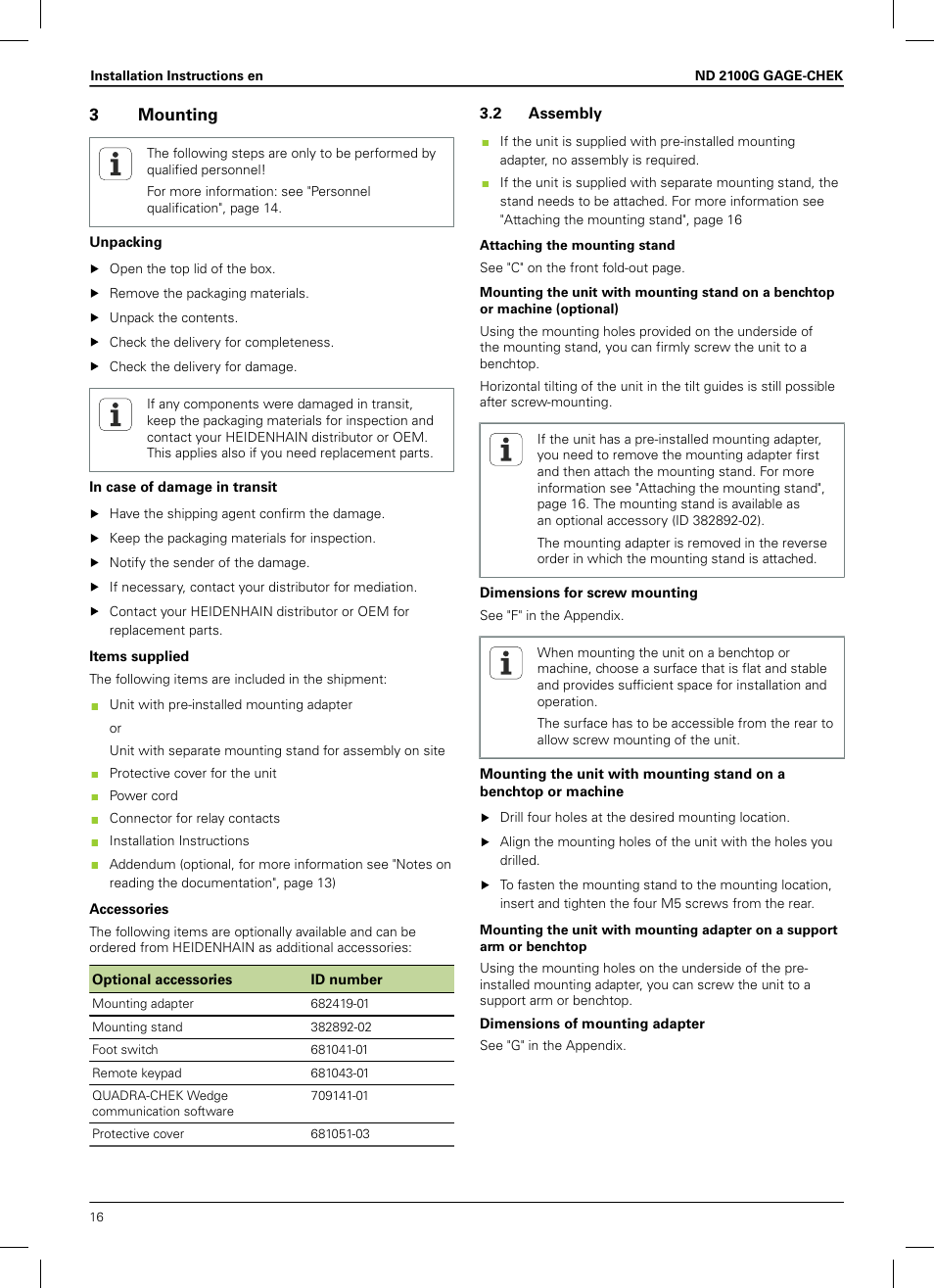 3mounting | HEIDENHAIN ND 2100G Installation User Manual | Page 14 / 108