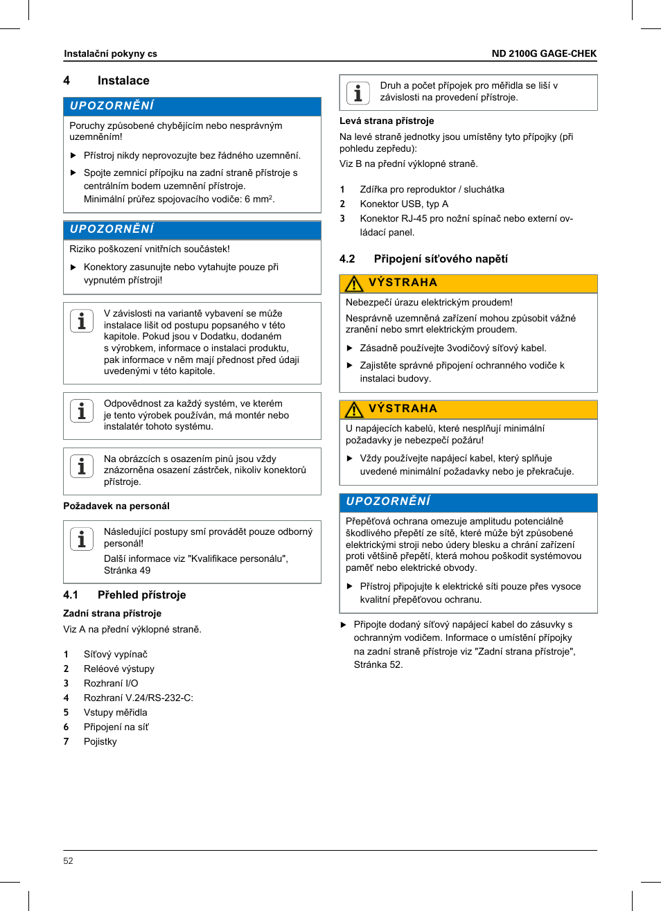 4 instalace, 1 přehled přístroje, 2 připojení síťového napětí | 4instalace | HEIDENHAIN ND 2100G Installation User Manual | Page 50 / 108