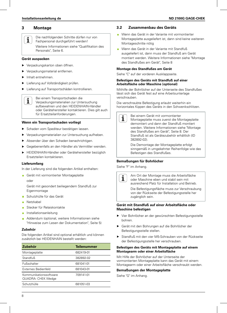 3 montage, 2 zusammenbau des geräts, 3montage | HEIDENHAIN ND 2100G Installation User Manual | Page 6 / 108