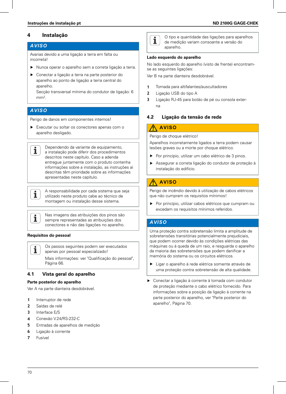 4 instalação, 1 vista geral do aparelho, 2 ligação da tensão de rede | 4instalação | HEIDENHAIN ND 2100G Installation User Manual | Page 68 / 108