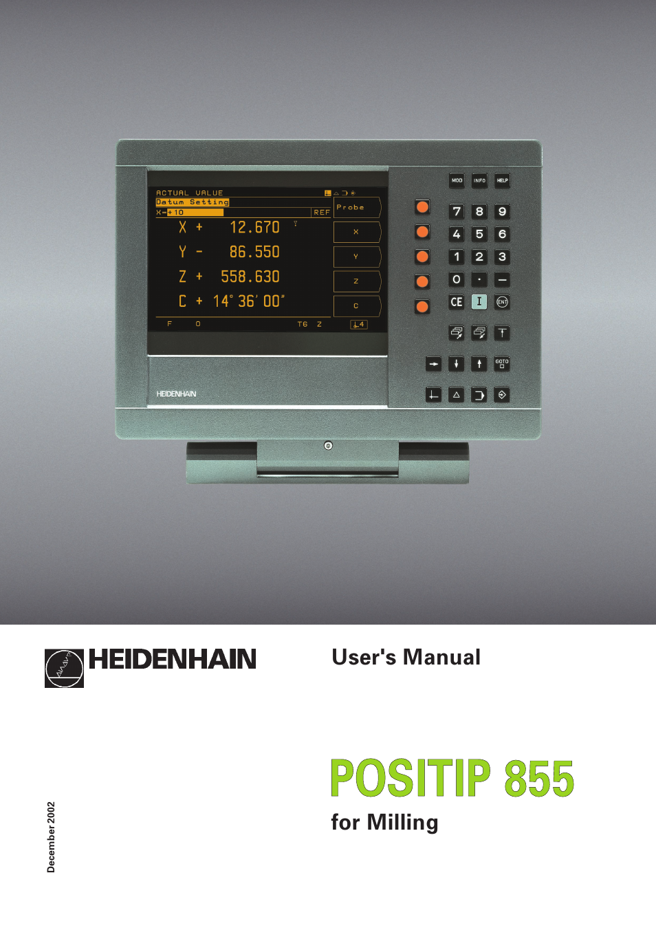 HEIDENHAIN PT 855 for Milling User Manual | 117 pages