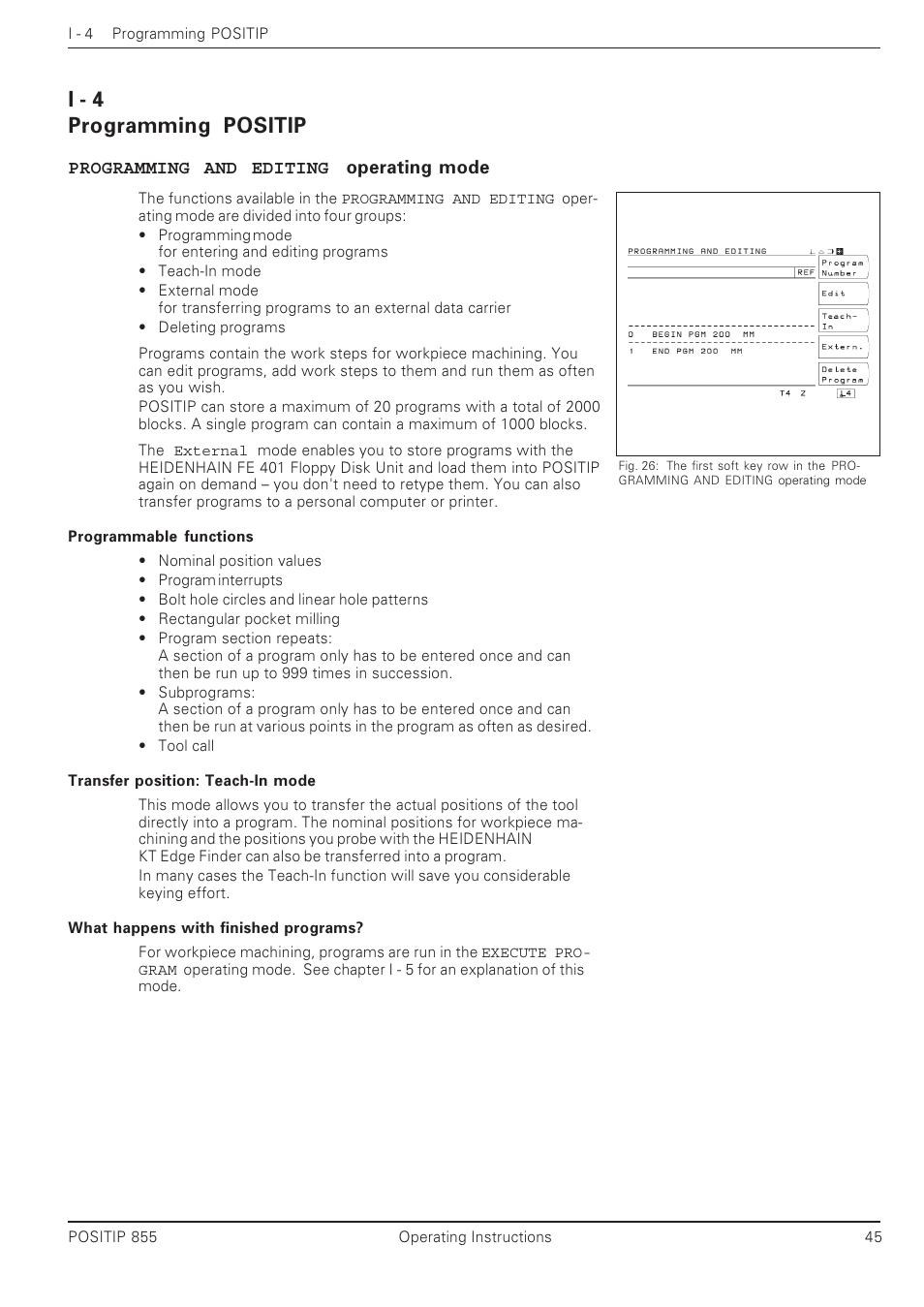 Programming positip, I - 4 | HEIDENHAIN PT 855 for Milling User Manual | Page 47 / 117