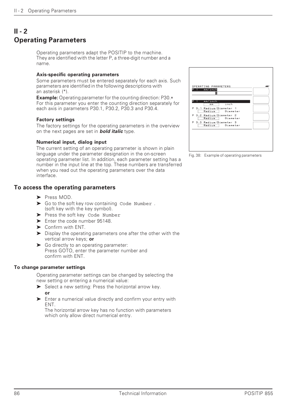 Operating parameters, Ii - 2 | HEIDENHAIN PT 855 for Milling User Manual | Page 88 / 117