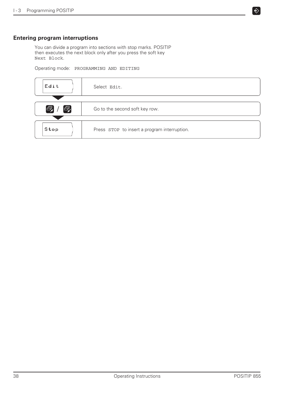 Entering program interruptions | HEIDENHAIN PT 855 for Turning User Manual | Page 37 / 87