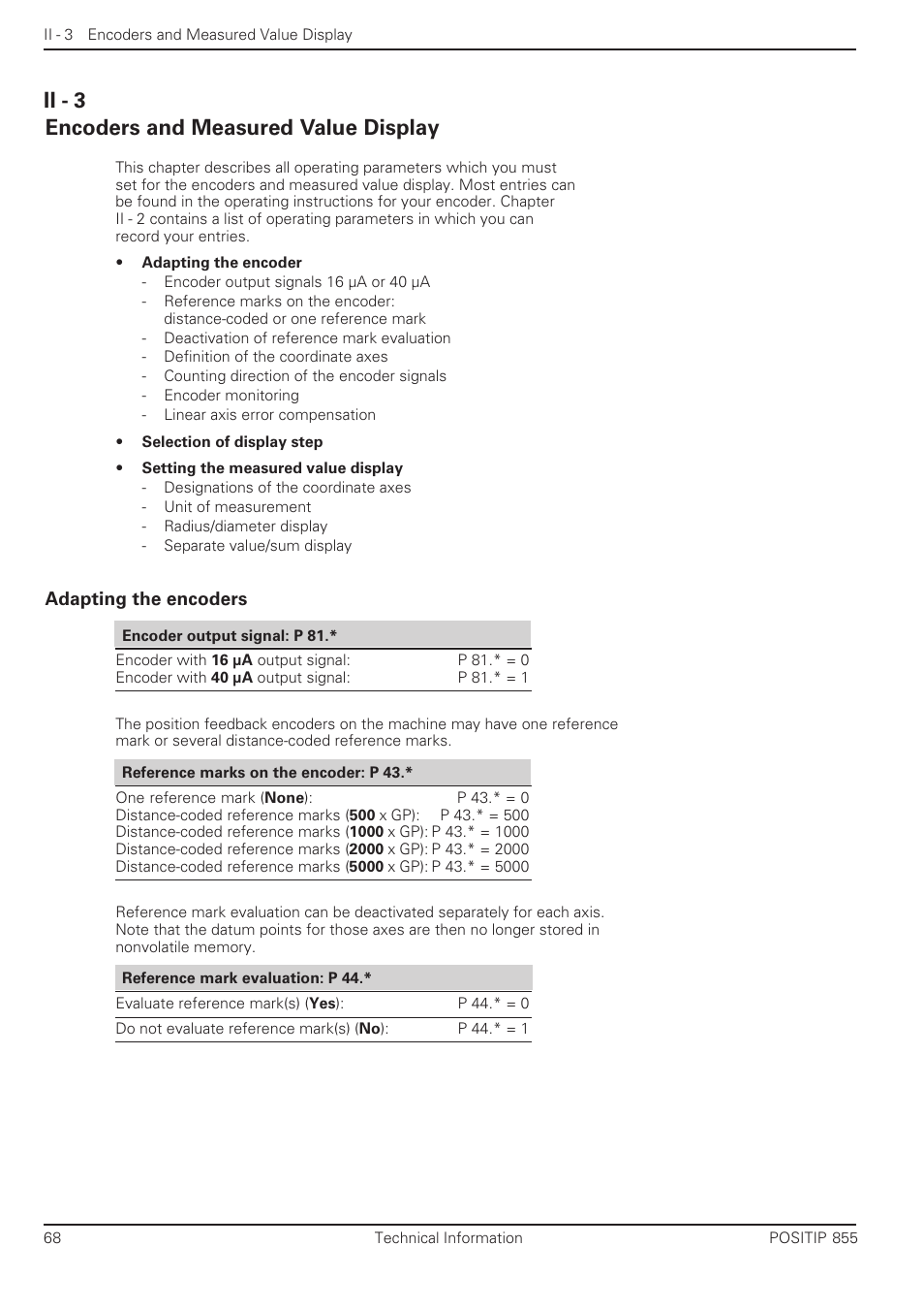 Ii - 3 encoders and measured value display, Adapting the encoders | HEIDENHAIN PT 855 for Turning User Manual | Page 66 / 87