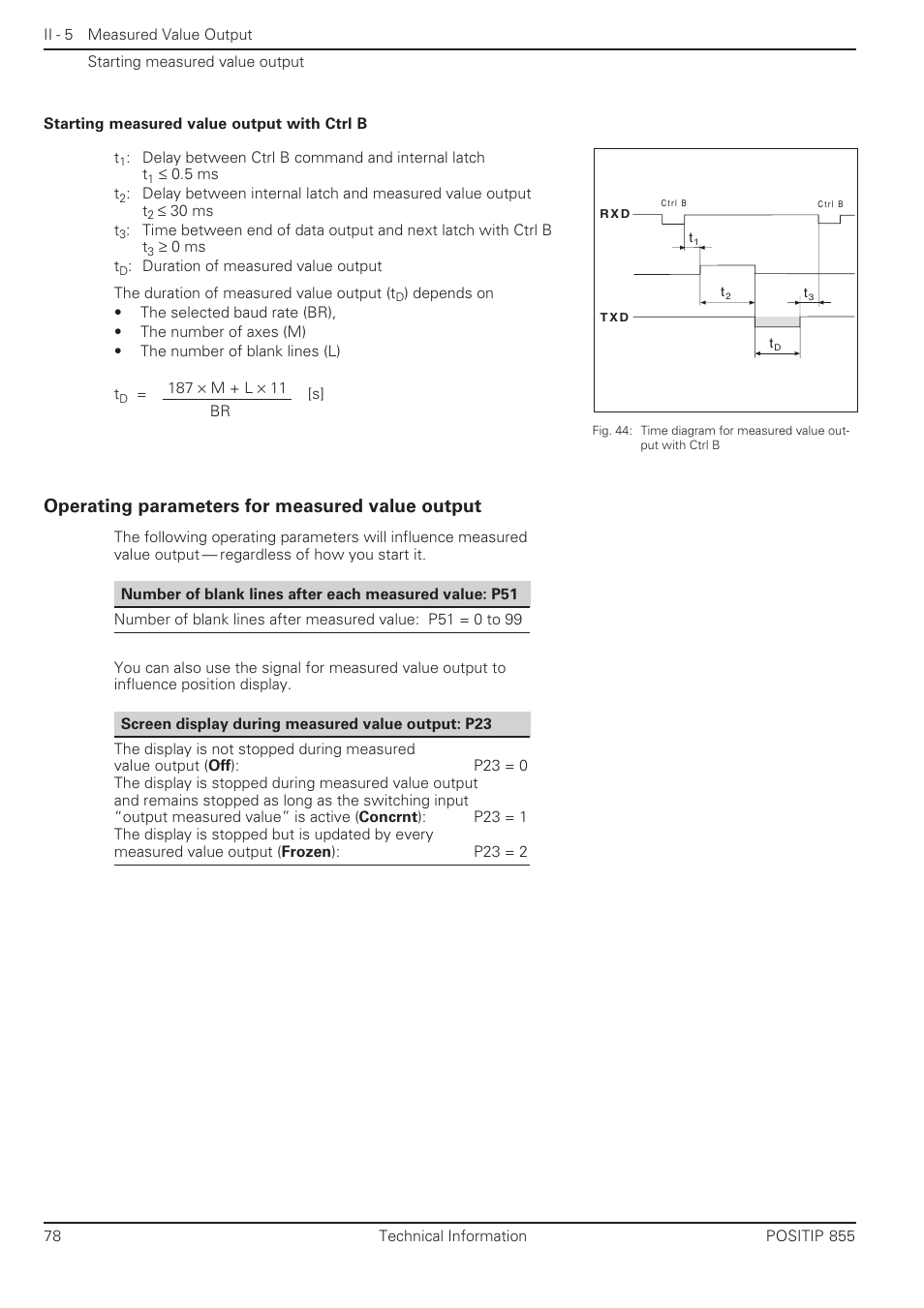 Operating parameters for measured value output | HEIDENHAIN PT 855 for Turning User Manual | Page 76 / 87