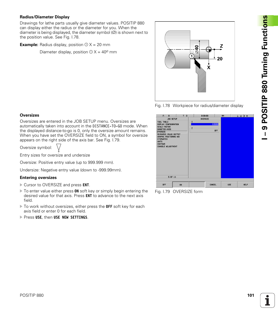 I – 9 positip 880 t u rn ing f unctions | HEIDENHAIN PT 880 User Manual | Page 101 / 151