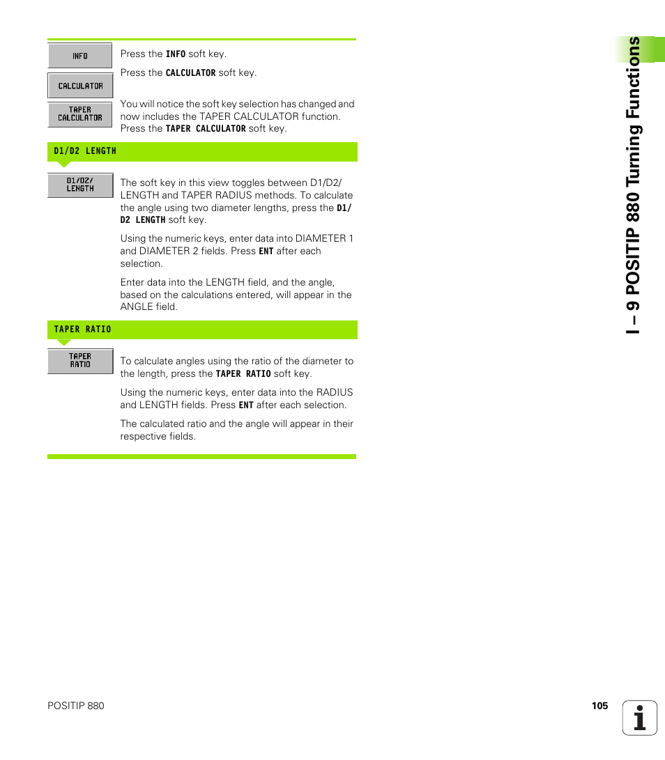 I – 9 positip 880 t u rn ing f unctions | HEIDENHAIN PT 880 User Manual | Page 105 / 151
