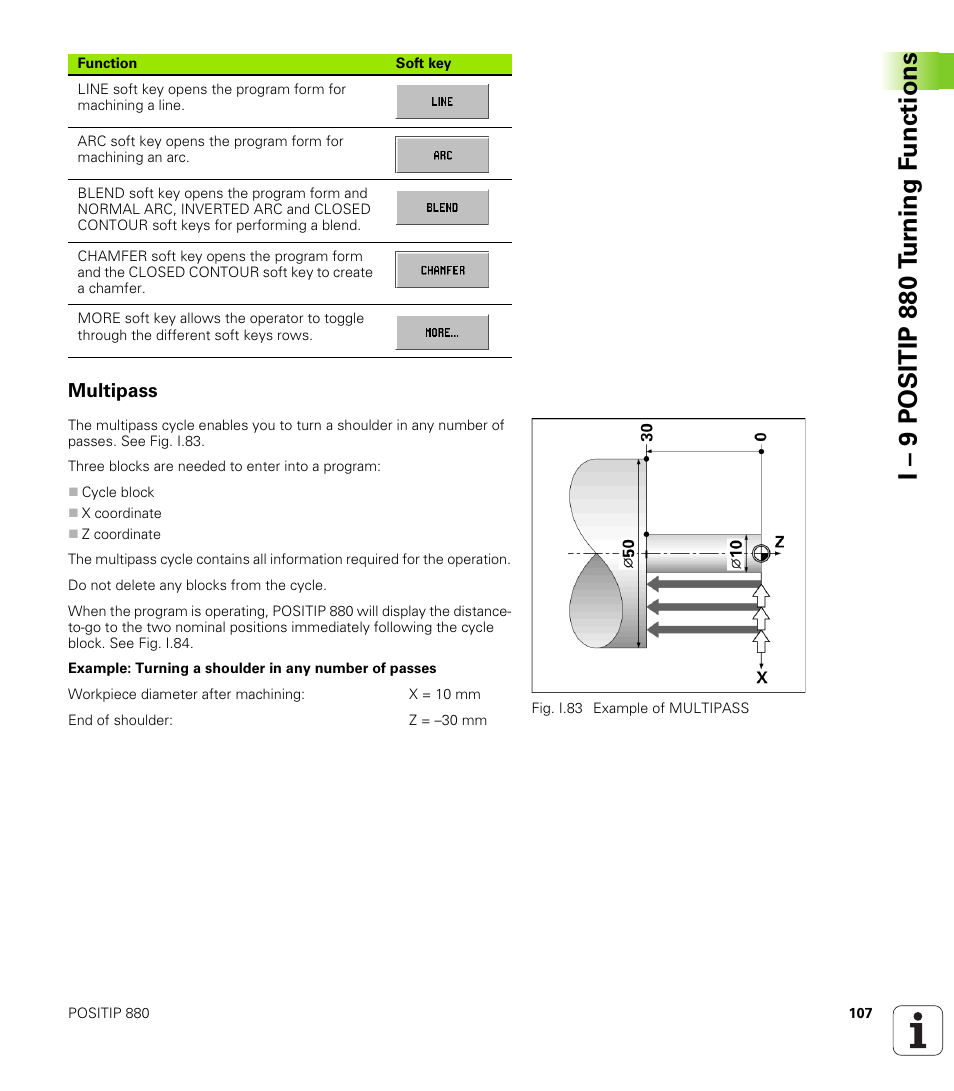 Multipass, I – 9 positip 880 t u rn ing f unctions | HEIDENHAIN PT 880 User Manual | Page 107 / 151