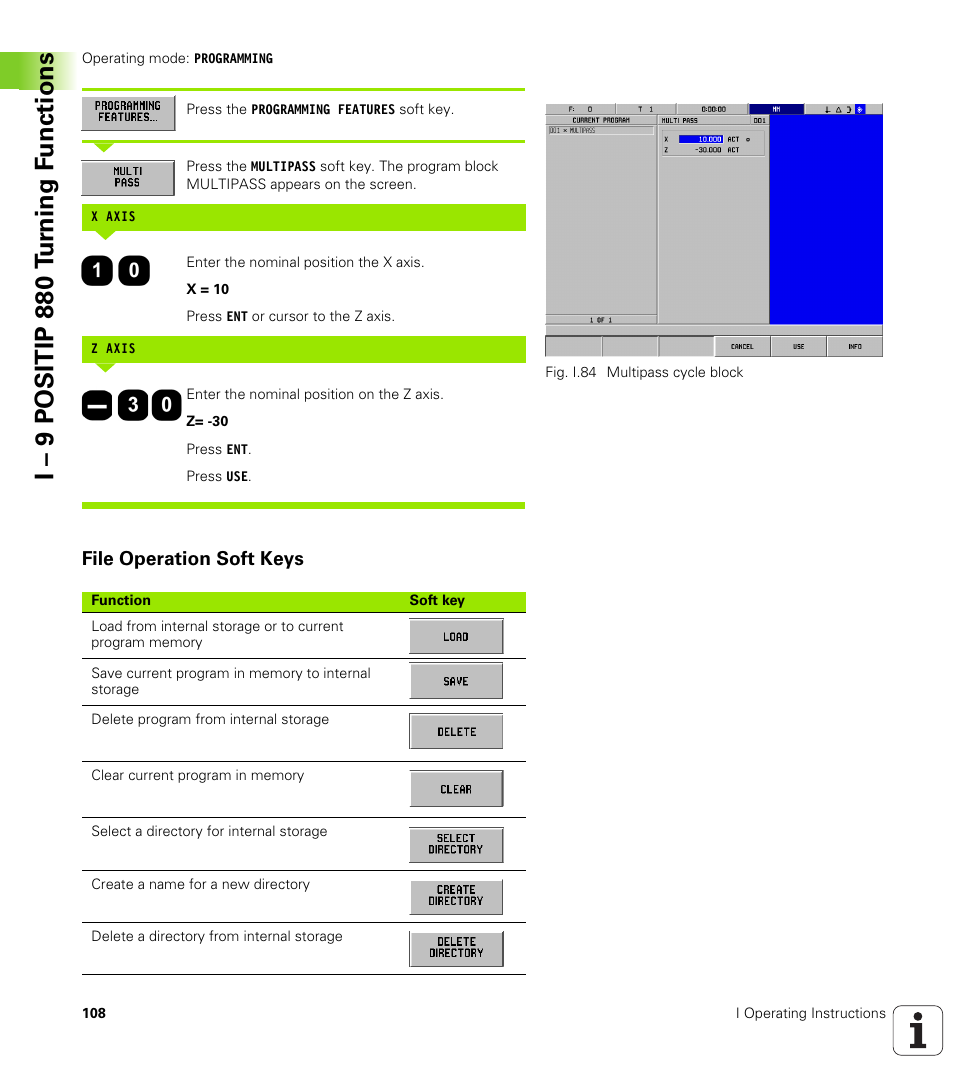 File operation soft keys, I – 9 positip 880 t u rn ing f unctions | HEIDENHAIN PT 880 User Manual | Page 108 / 151