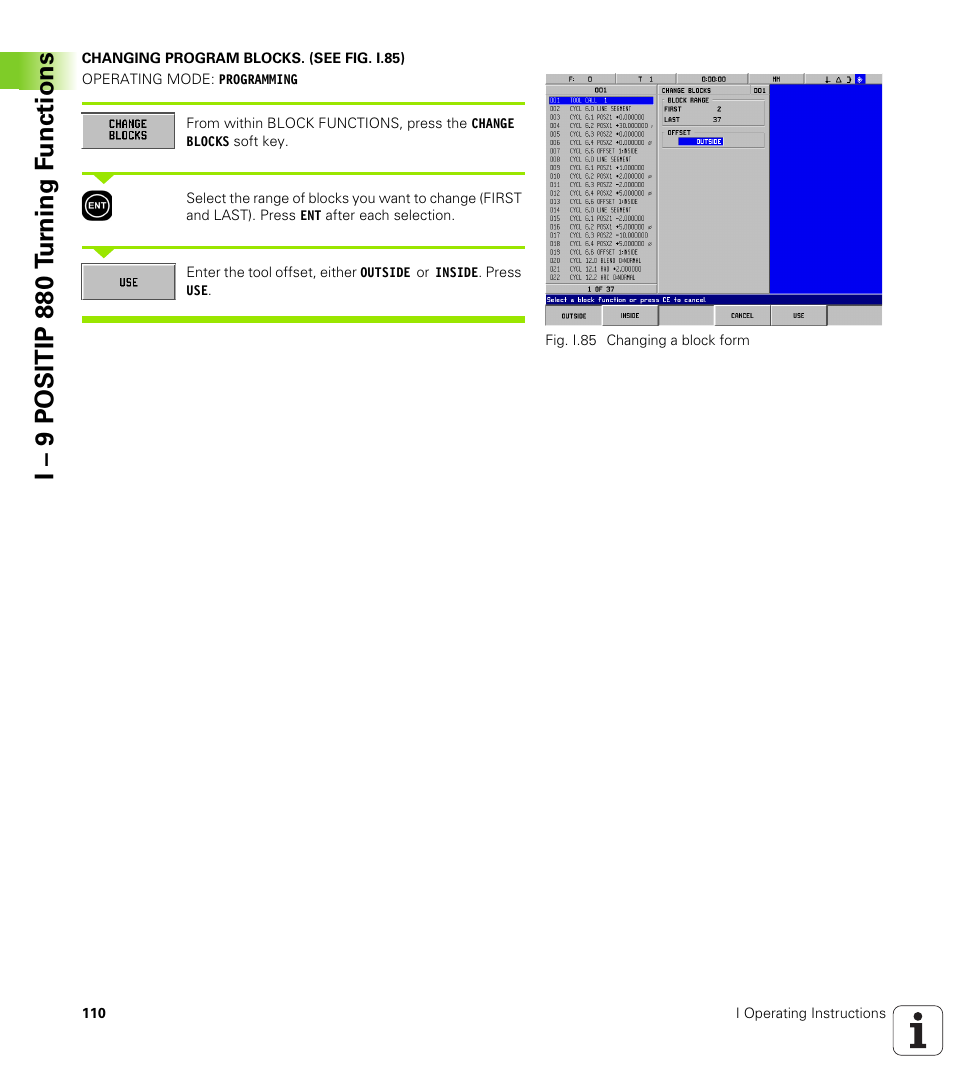 I – 9 positip 880 t u rn ing f unctions | HEIDENHAIN PT 880 User Manual | Page 110 / 151