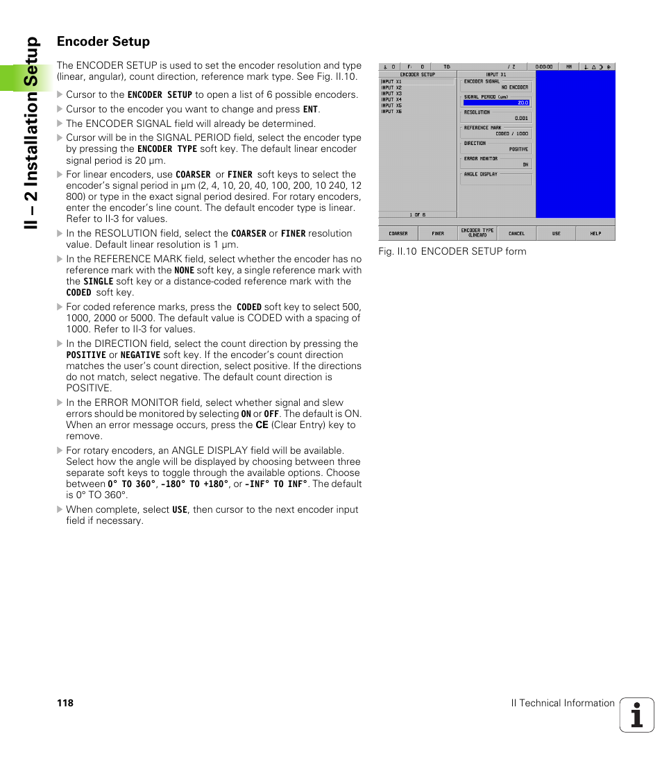 Encoder setup, Ii – 2 installation set u p | HEIDENHAIN PT 880 User Manual | Page 118 / 151