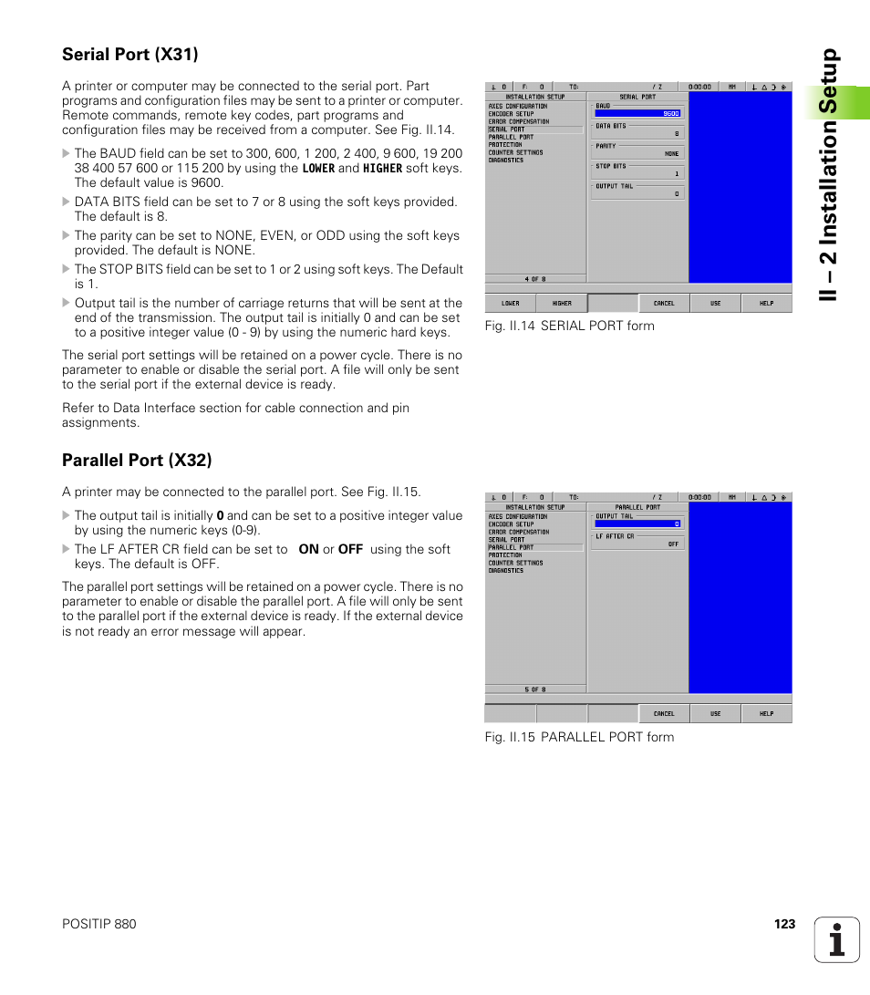 Serial port (x31), Parallel port (x32), Ii – 2 installation set u p | HEIDENHAIN PT 880 User Manual | Page 123 / 151