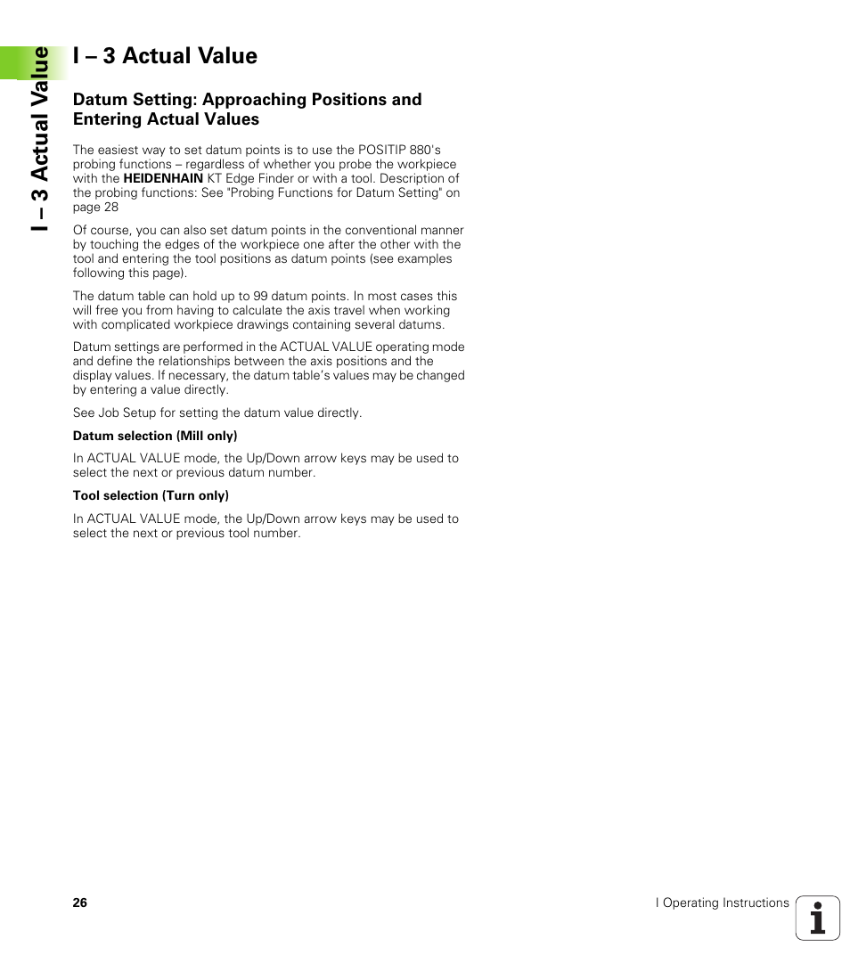 I - 3 actual value, I – 3 actual value, I – 3 a c tu al v a lue i – 3 actual value | HEIDENHAIN PT 880 User Manual | Page 26 / 151